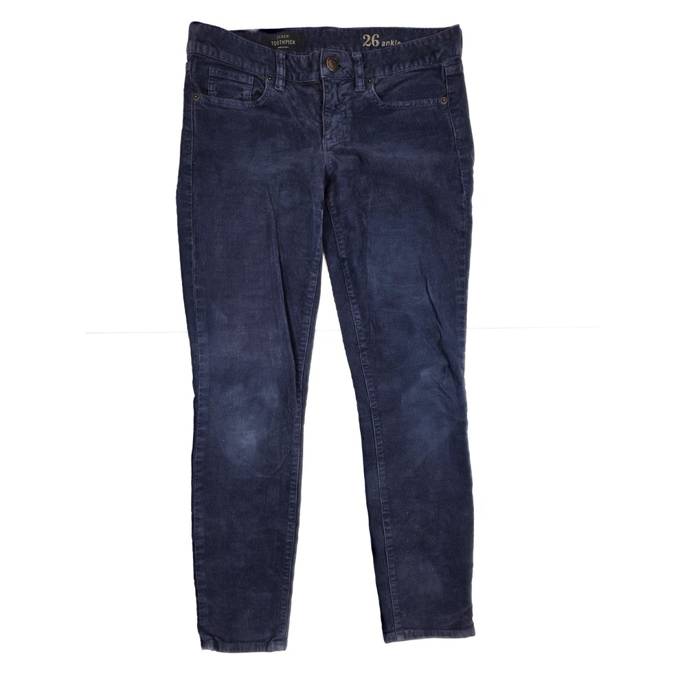 J. Crew Toothpick Stretch Blue Corduroy Ankle Pants Women's Size 26x28 - Picture 1 of 6